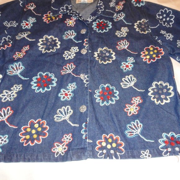 Vintage 90s Denim Jacket Floral Beads Embroidery - Picture 2 of 6